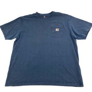 Carhartt Mens Navy Blue T Shirt Original Fit Front Pocket Tee Size XL Tall